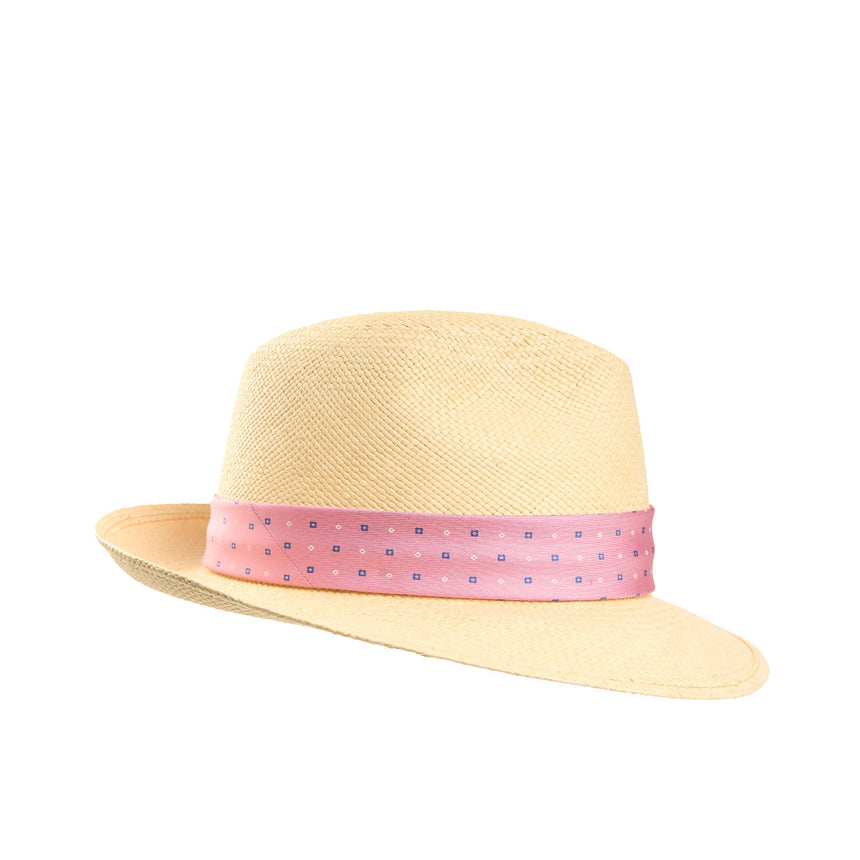 PANAMA MODELLO FEDERICO CON CINTA IN SETA ROSA, 56 CM