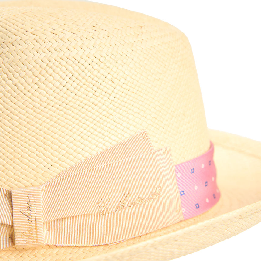 PANAMA MODELLO FEDERICO CON CINTA IN SETA ROSA, 56 CM