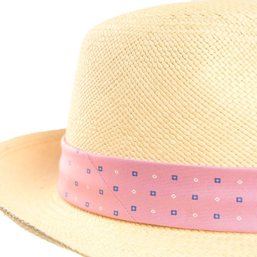 PANAMA MODELLO FEDERICO CON CINTA IN SETA ROSA, 56 CM