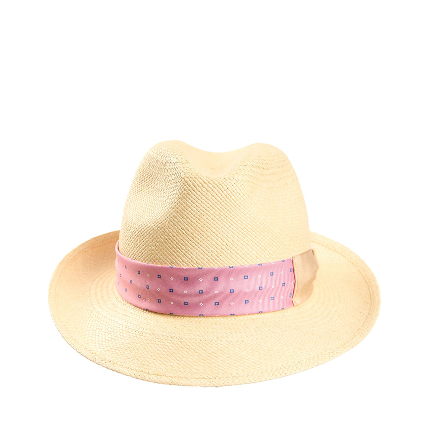 PANAMA MODELLO FEDERICO CON CINTA IN SETA ROSA, 56 CM