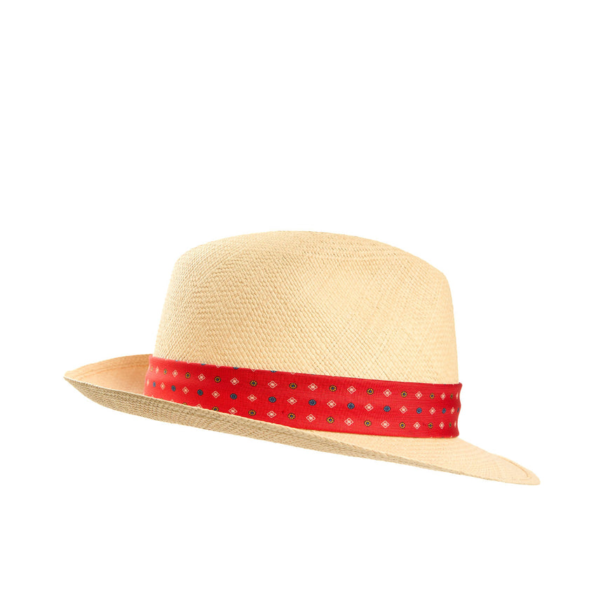 PANAMA MODELLO FEDERICO CON CINTA IN SETA ROSSA, 58 CM