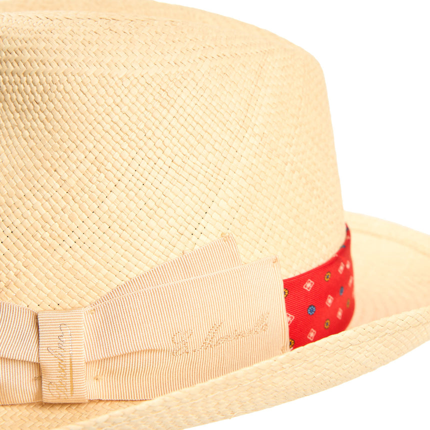 PANAMA MODELLO FEDERICO CON CINTA IN SETA ROSSA, 58 CM