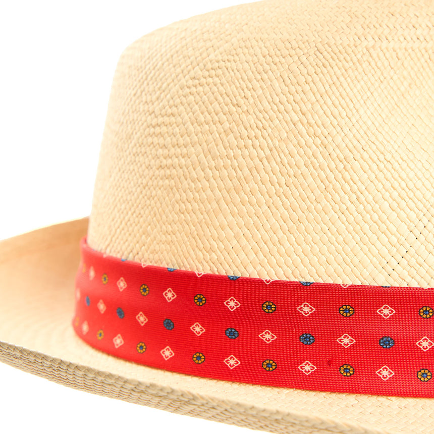 PANAMA MODELLO FEDERICO CON CINTA IN SETA ROSSA, 58 CM