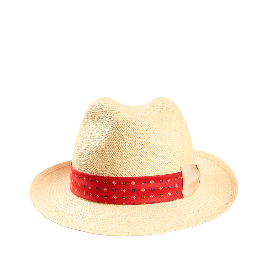 PANAMA MODELLO FEDERICO CON CINTA IN SETA ROSSA, 58 CM