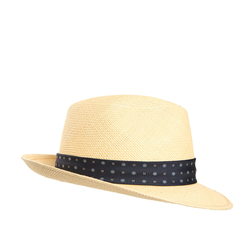 PANAMA MODELLO FEDERICO CON CINTA IN SETA BLU SCURO , 59 CM