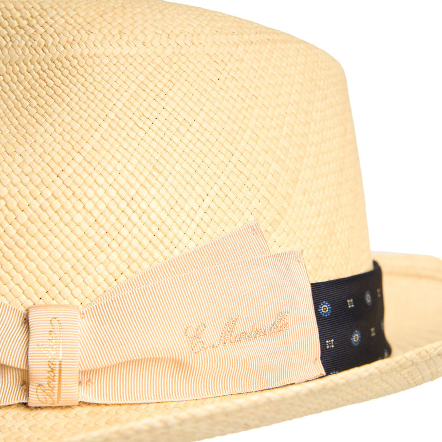 PANAMA MODELLO FEDERICO CON CINTA IN SETA BLU SCURO , 59 CM