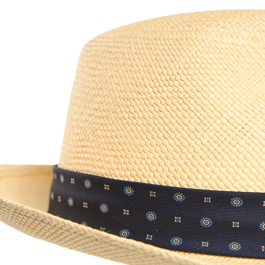 PANAMA MODELLO FEDERICO CON CINTA IN SETA BLU SCURO , 59 CM