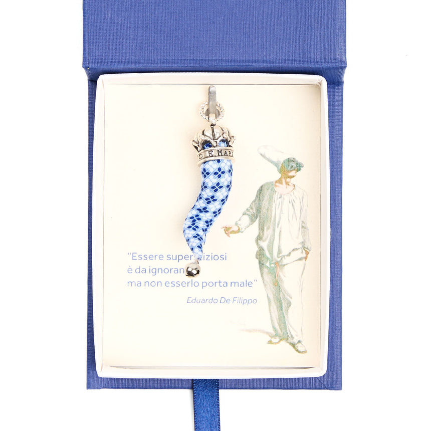 LIGHT BLUE GOOD-LUCK CHARM IN SILK AND SILVER