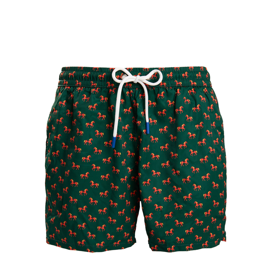 DARK GREEN SWIM SHORTS "CAVALLUCCIO ROSSO"