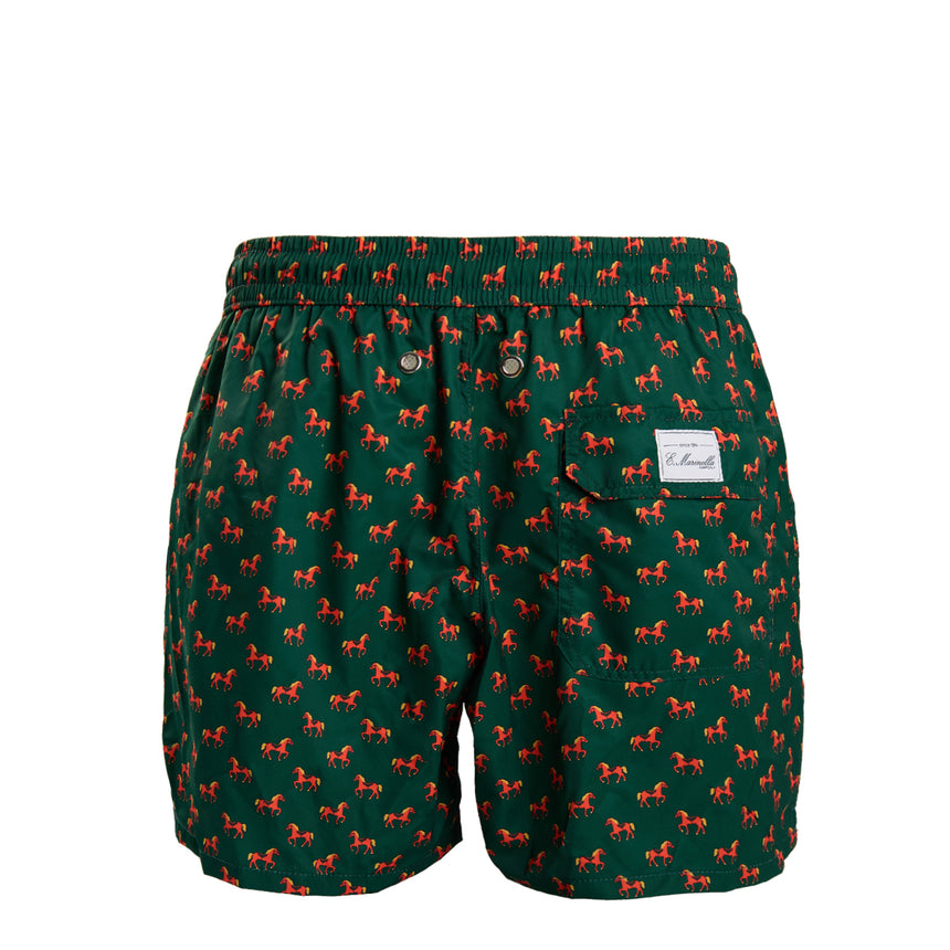 DARK GREEN SWIM SHORTS "CAVALLUCCIO ROSSO"
