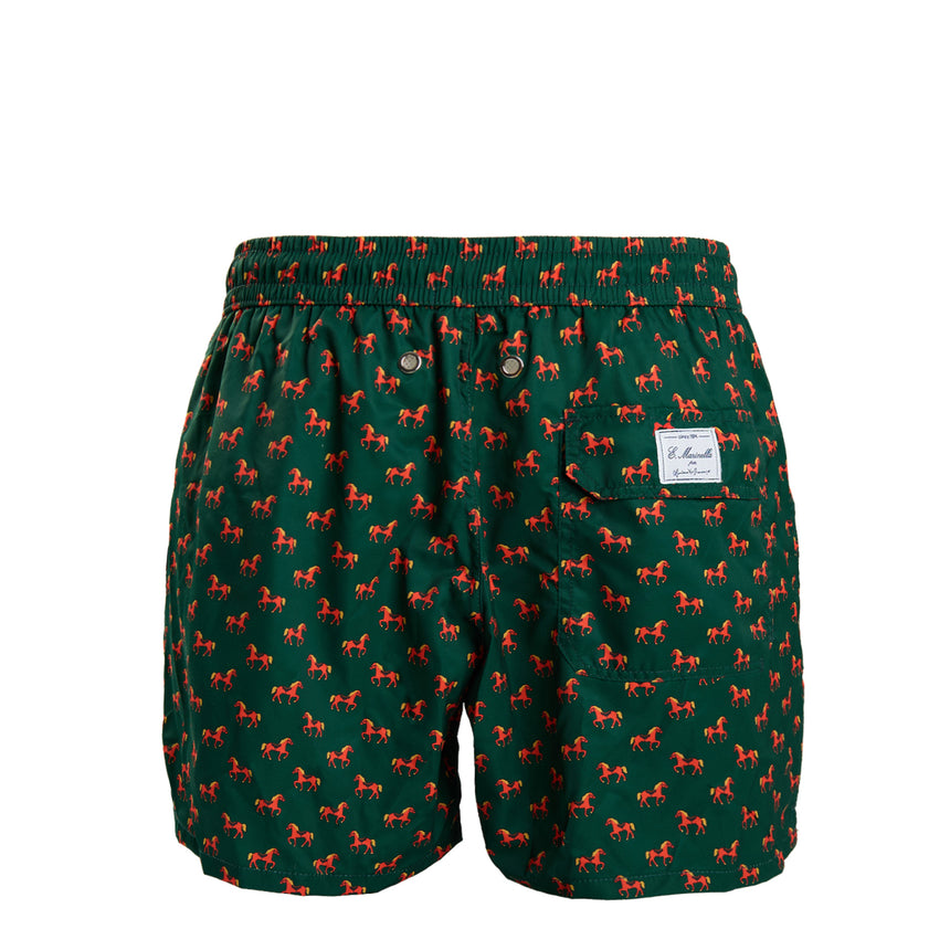 DARK GREEN SWIM SHORTS "CAVALLUCCIO ROSSO"