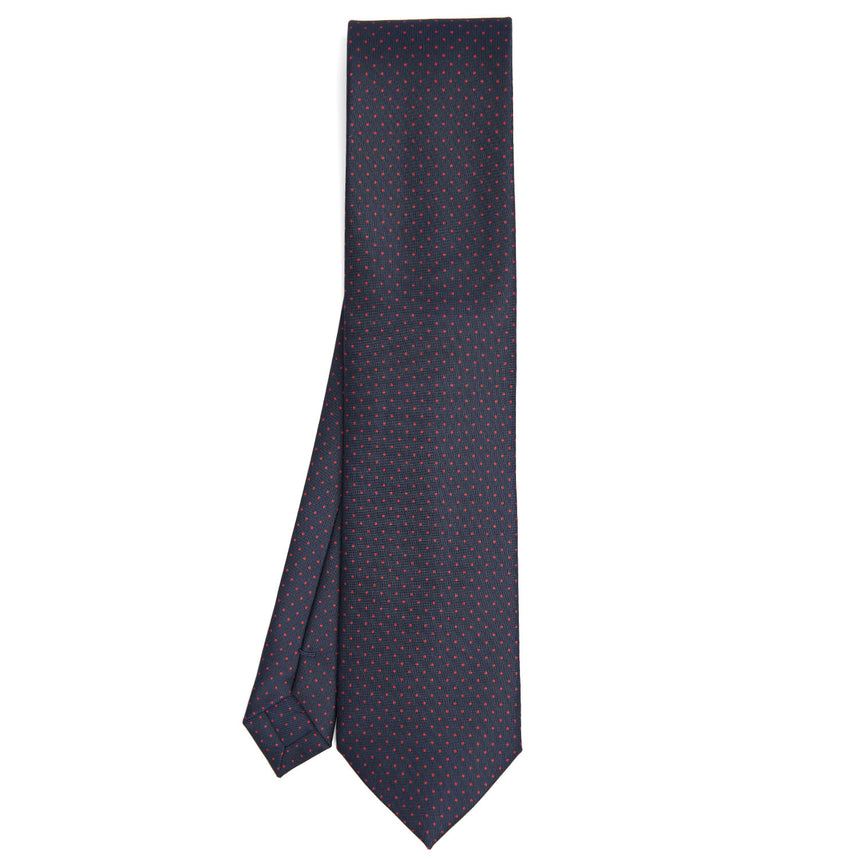 dark_blue_sartorial_classic_silk_tie_polka_dot_pattern_full_front_view