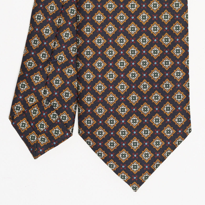 CRAVATTA SARTORIALE IN SETA STAMPATA A MANO 7 CM BLU NOTTE