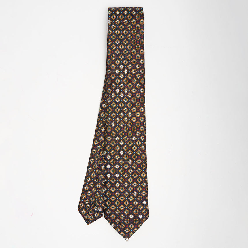 CRAVATTA SARTORIALE IN SETA STAMPATA A MANO 7 CM BLU NOTTE