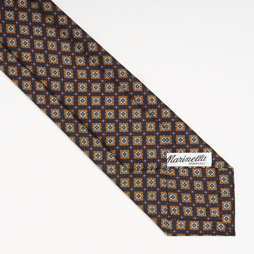 CRAVATTA SARTORIALE IN SETA STAMPATA A MANO 7 CM BLU NOTTE