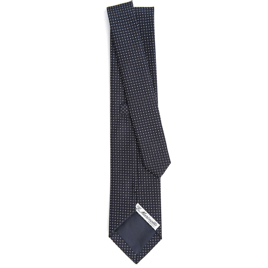 dark_blue_ceremonial_jacquard_silk_tie_small_geometric_pattern_full_back_view