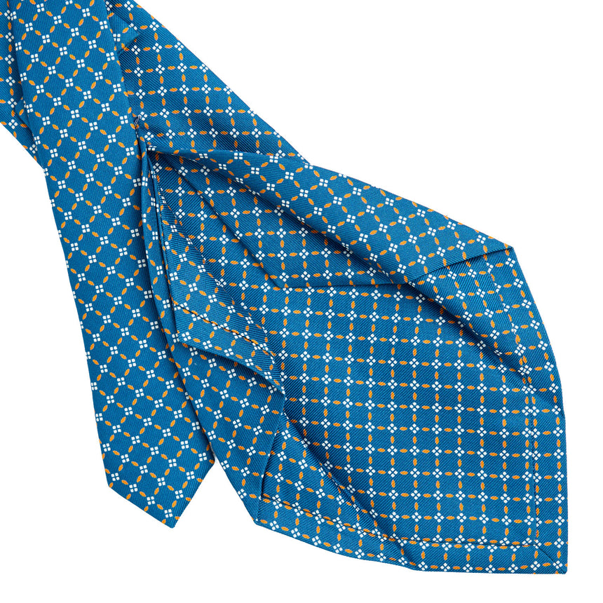 MID BLUE 5 FOLD SARTORIAL PRINTED SILK TIE