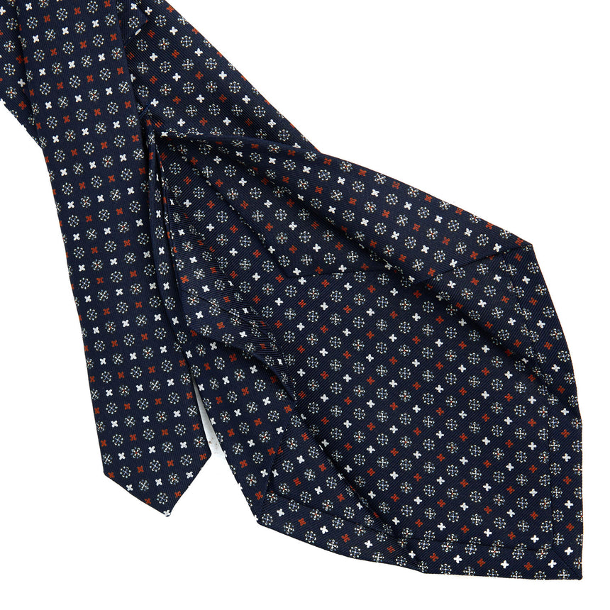 CRAVATTA SARTORIALE 5 PIEGHE IN SETA STAMPATA BLU SCURO