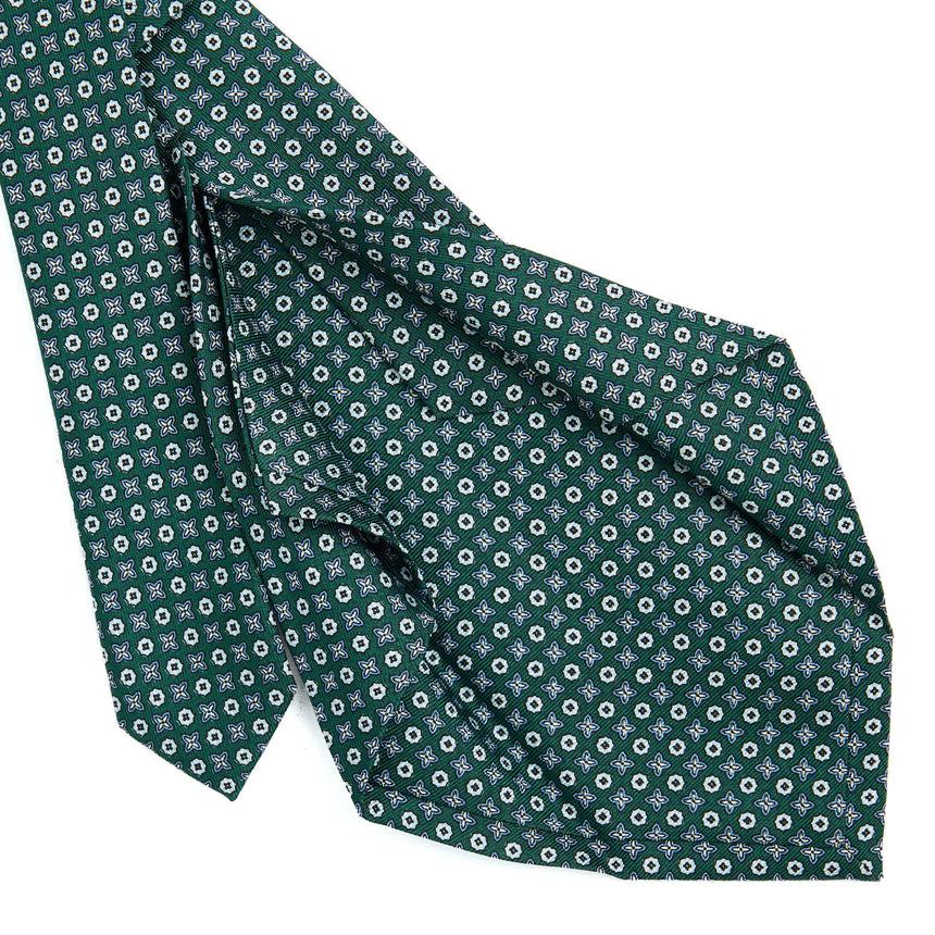 CRAVATTA SARTORIALE 5 PIEGHE IN SETA STAMPATA VERDE SCURO