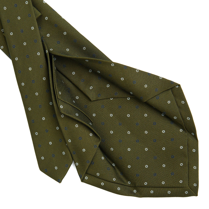 OLIVE GREEN 5 FOLD SARTORIAL PRINTED SILK TIE
