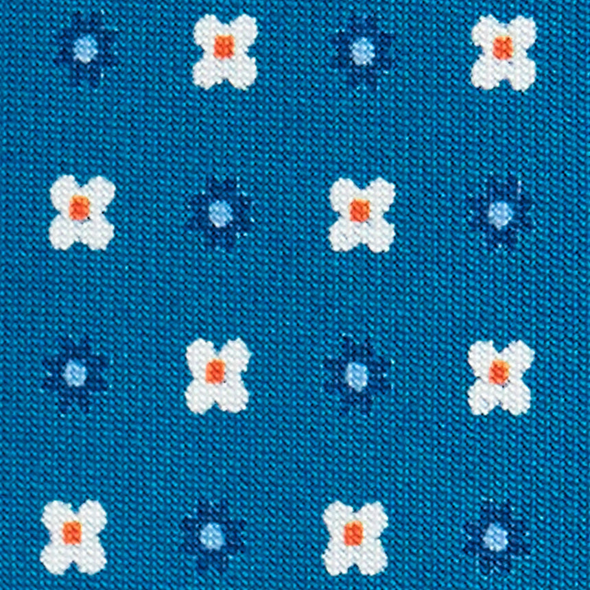 MID BLUE 5 FOLD SARTORIAL PRINTED SILK TIE