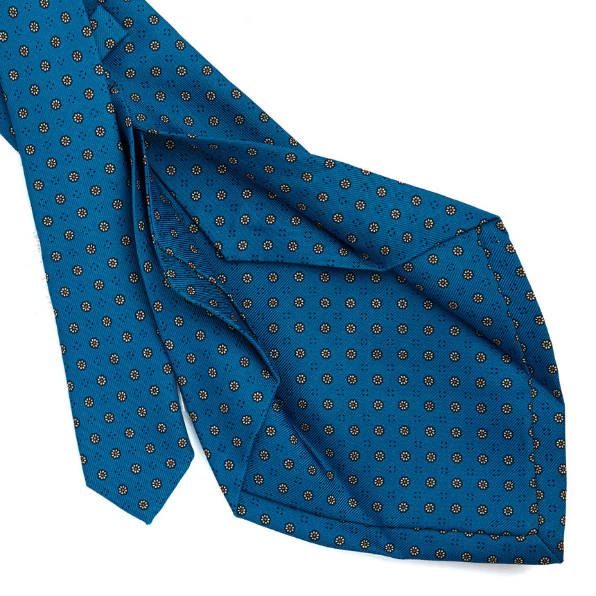 MID BLUE 5 FOLD SARTORIAL PRINTED SILK TIE