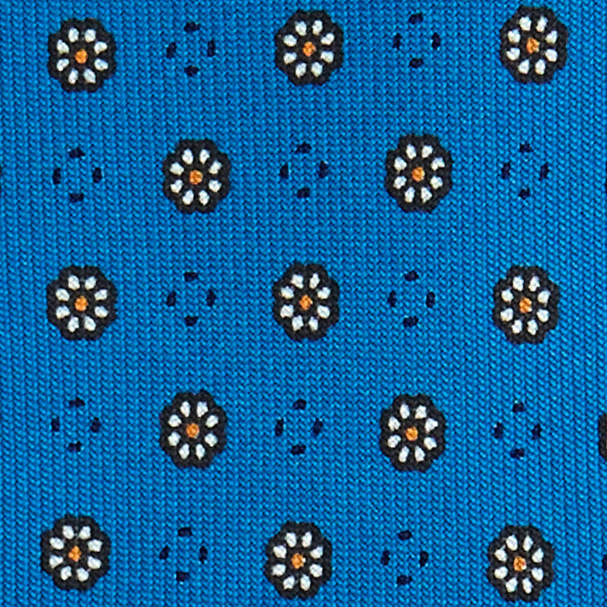 MID BLUE 5 FOLD SARTORIAL PRINTED SILK TIE
