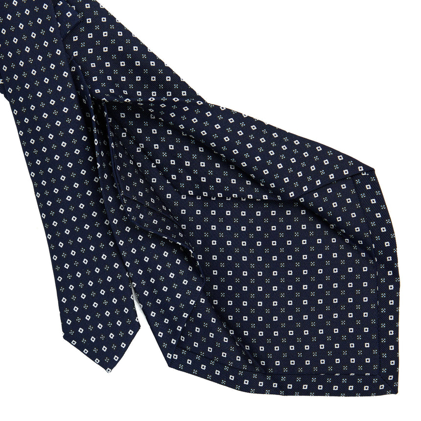 DARK BLUE 5 FOLD SARTORIAL PRINTED SILK TIE