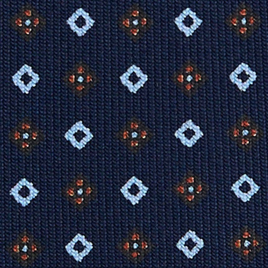 DARK BLUE 5 FOLD SARTORIAL PRINTED SILK TIE