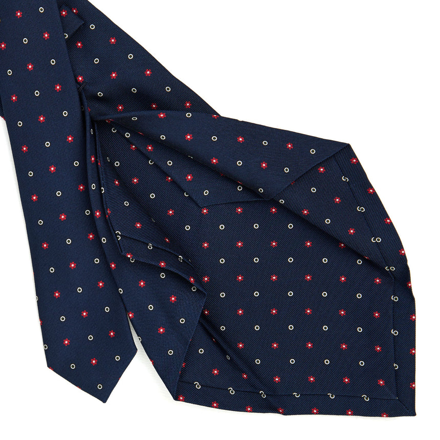 DARK BLUE 5 FOLD SARTORIAL PRINTED SILK TIE