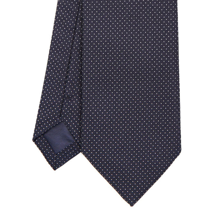 dark_blue_ceremonial_jacquard_silk_tie_small_geometric_pattern_tip_detail