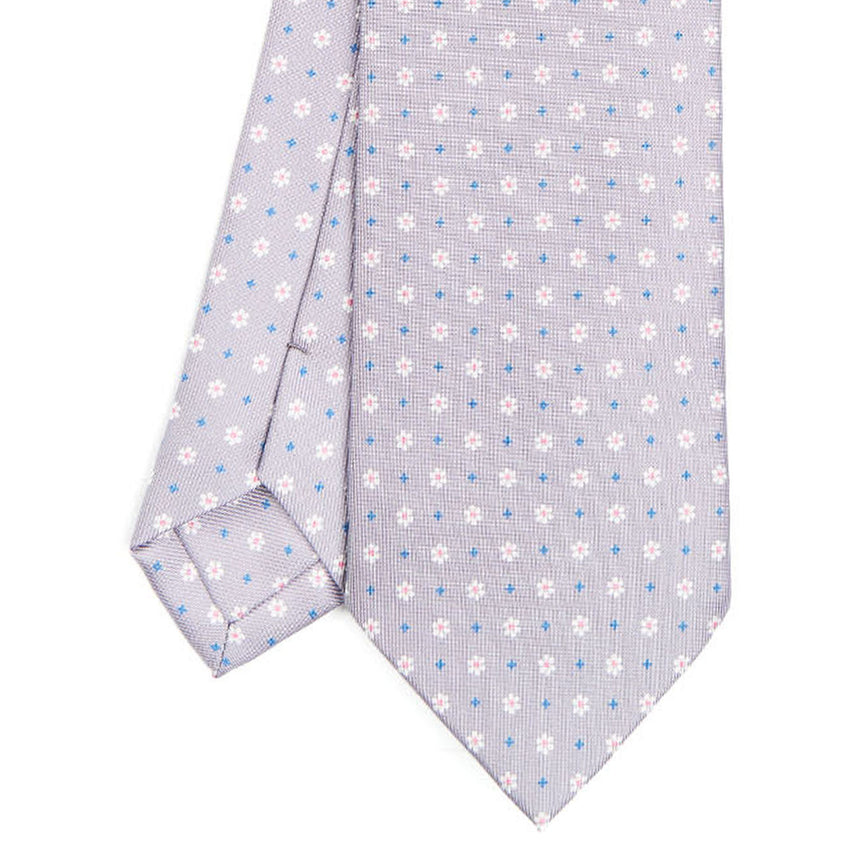 CRAVATTA SARTORIALE IN SETA STAMPATA GRIGIO CHIARO