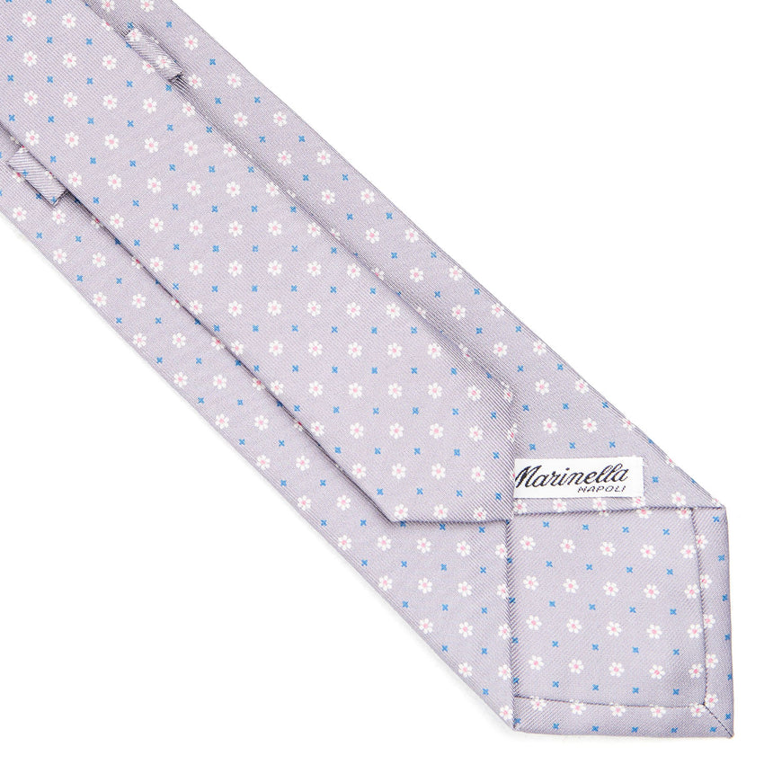 CRAVATTA SARTORIALE IN SETA STAMPATA GRIGIO CHIARO
