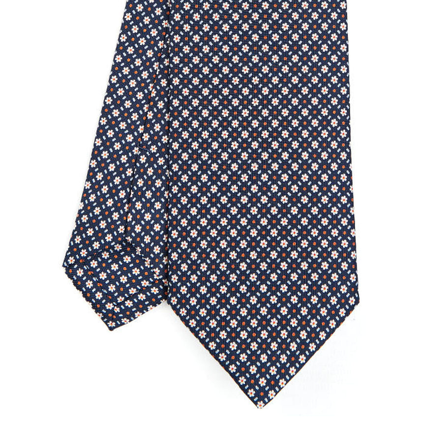 CRAVATTA SARTORIALE IN SETA STAMPATA BLU SCURO