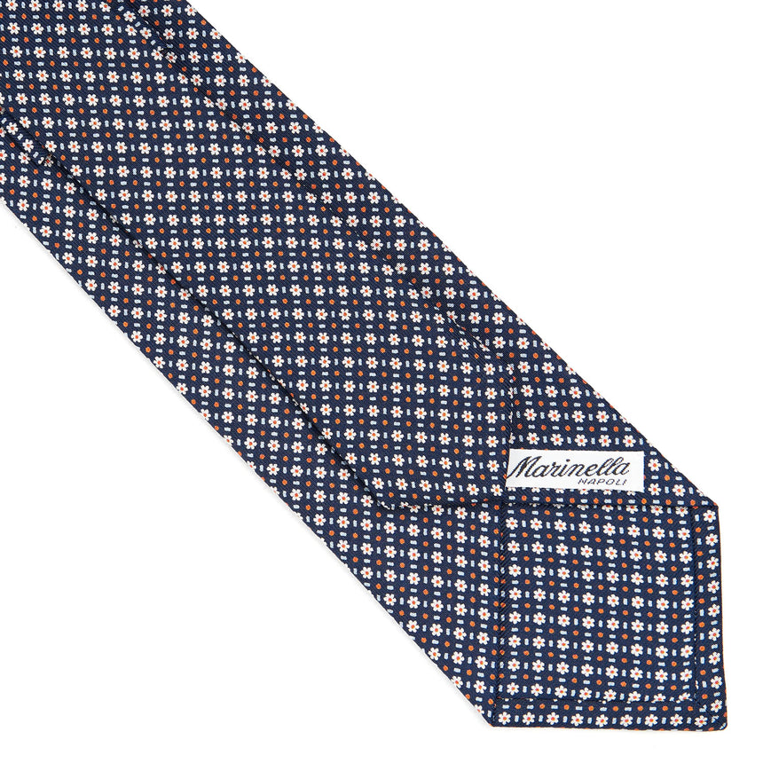 CRAVATTA SARTORIALE IN SETA STAMPATA BLU SCURO