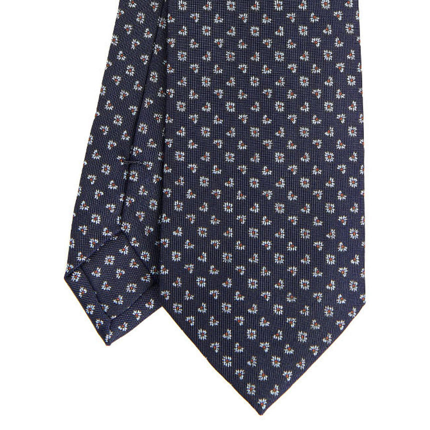 CRAVATTA SARTORIALE IN SETA STAMPATA BLU SCURO