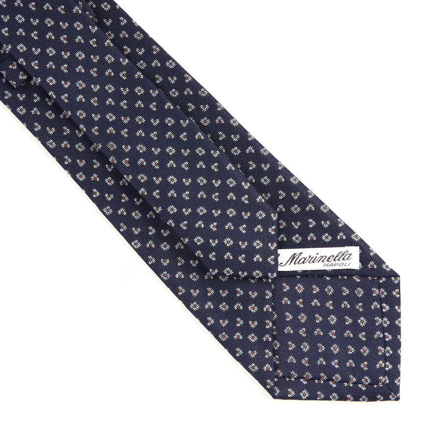 CRAVATTA SARTORIALE IN SETA STAMPATA BLU SCURO
