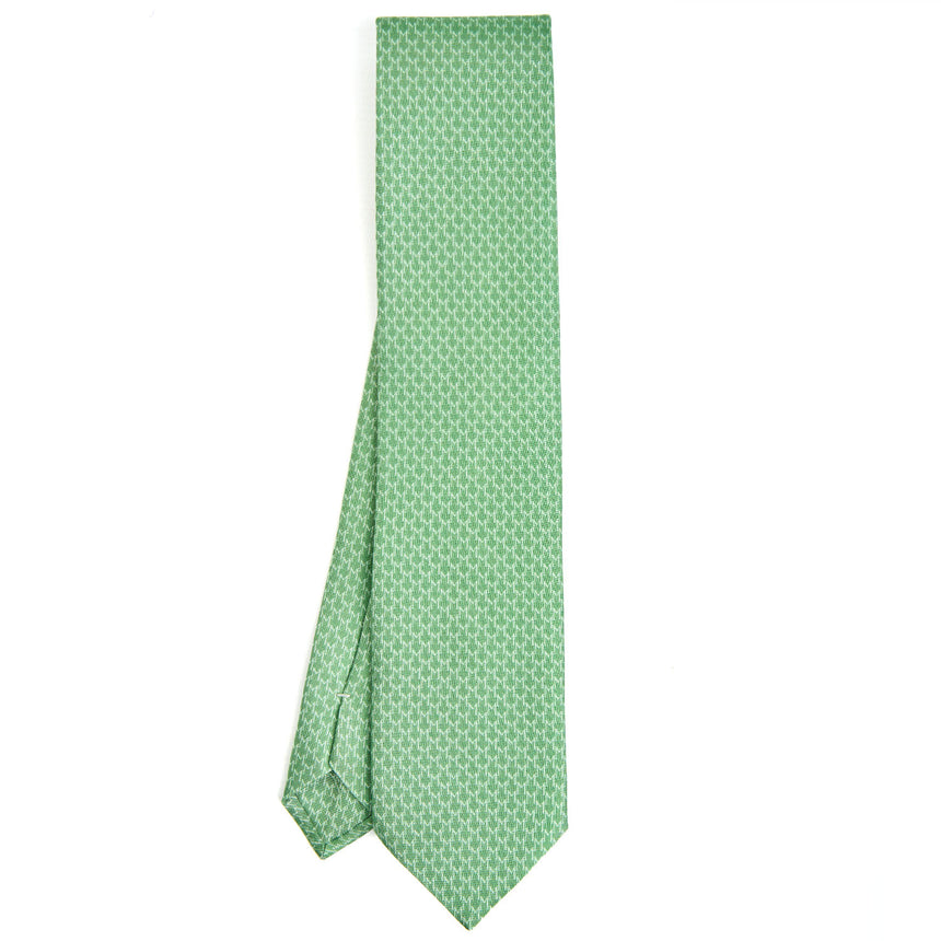 green_sartorial_classic_silk_tie_small_m_geometric_pattern_full_front_view