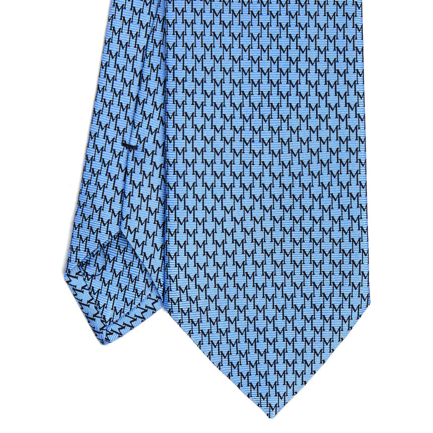 CRAVATTA SARTORIALE IN SETA STAMPATA AZZURRO
