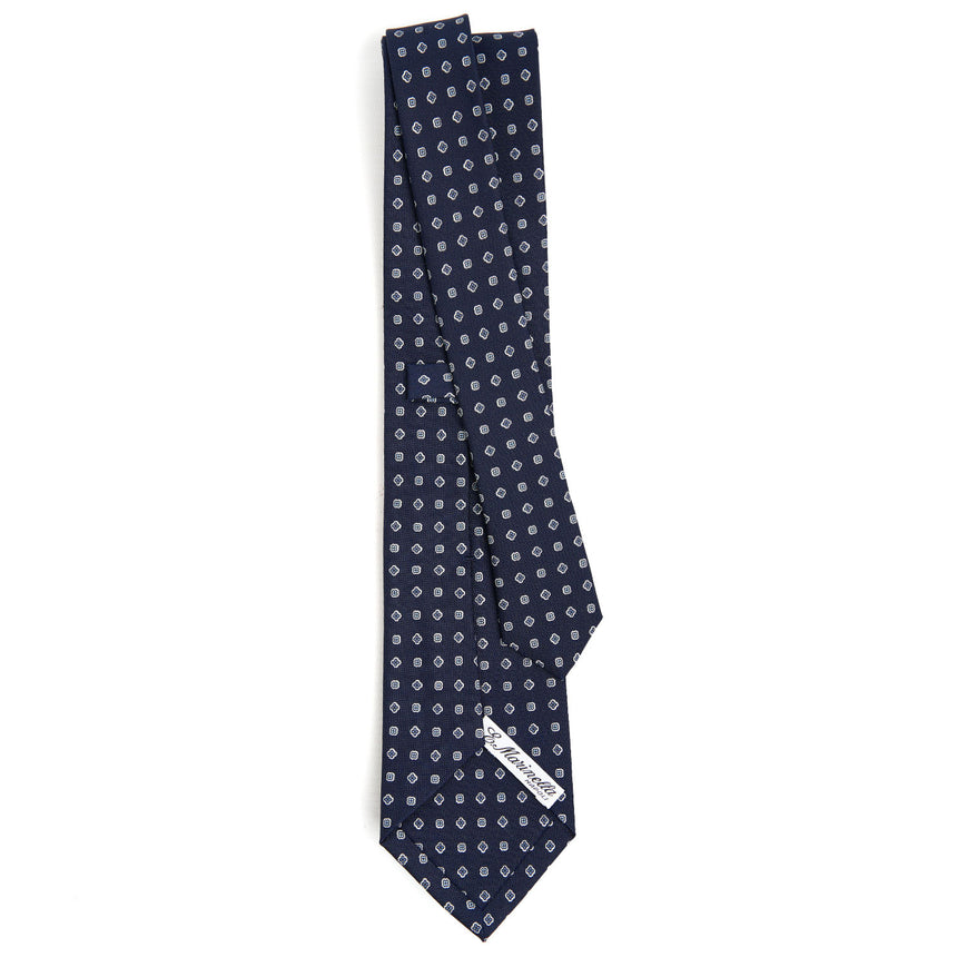 CRAVATTA SARTORIALE IN SETA STAMPATA BLU SCURO