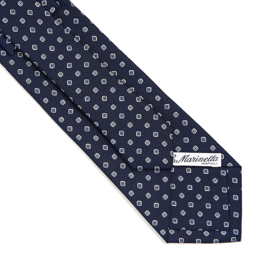 CRAVATTA SARTORIALE IN SETA STAMPATA BLU SCURO