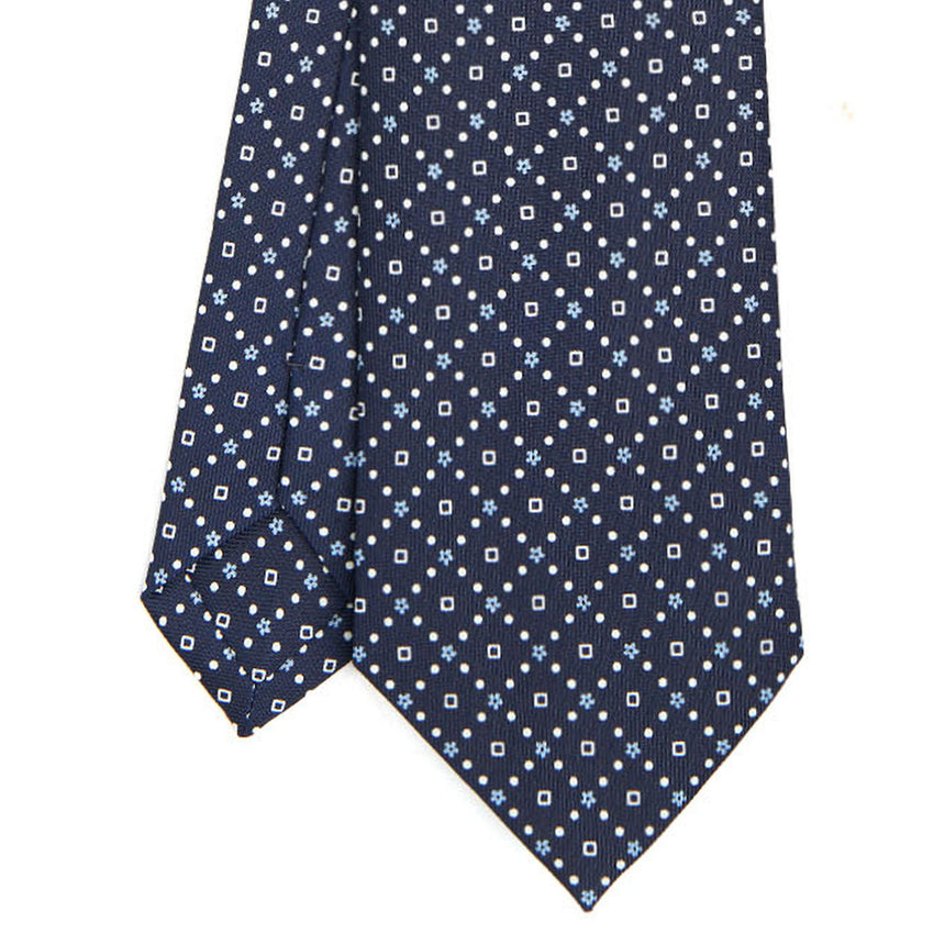 CRAVATTA SARTORIALE IN SETA STAMPATA BLU SCURO