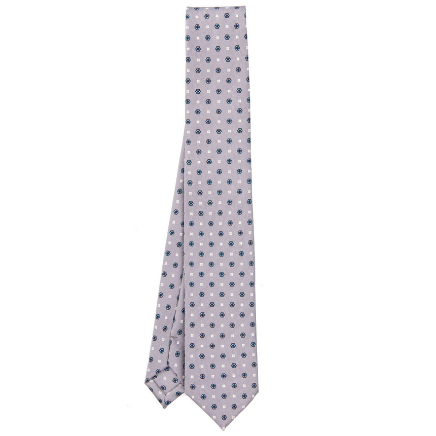 CRAVATTA SARTORIALE 7 CM IN SETA STAMPATA GRIGIO CHIARO