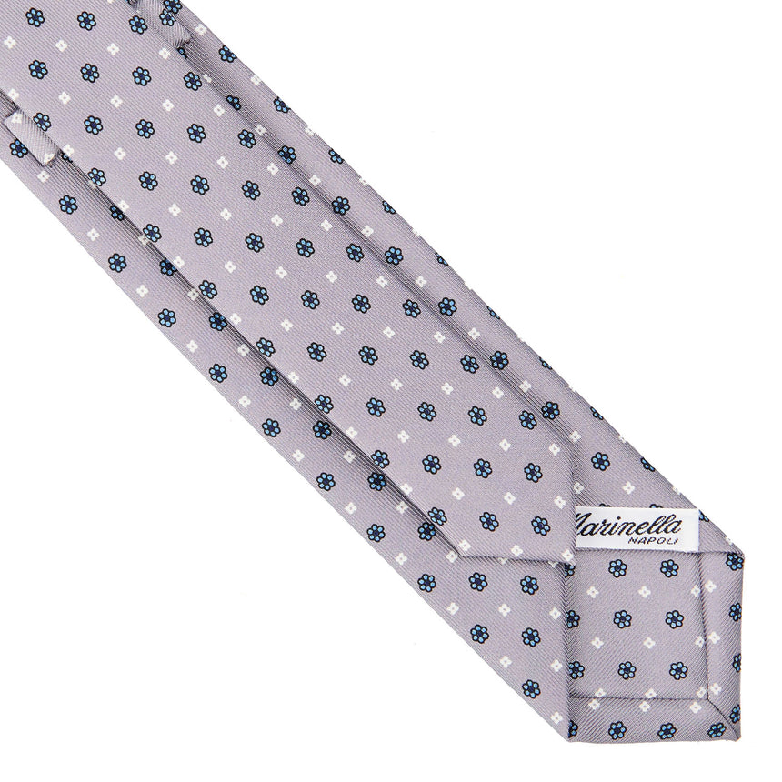 CRAVATTA SARTORIALE 7 CM IN SETA STAMPATA GRIGIO CHIARO