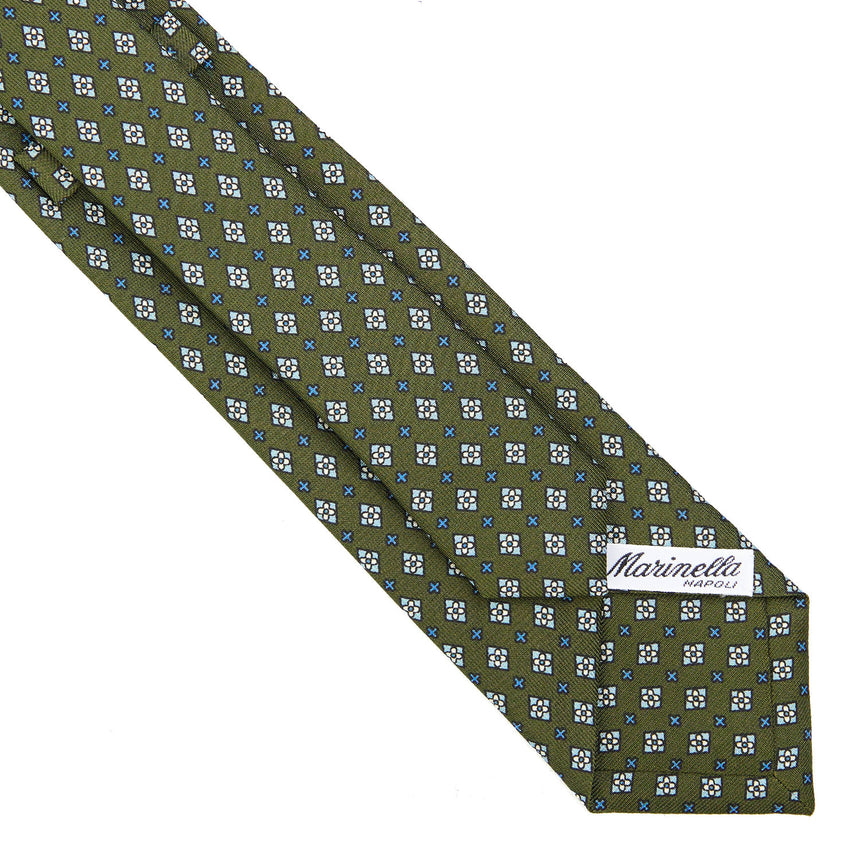 CRAVATTA SARTORIALE 7 CM IN SETA STAMPATA VERDE OLIVA