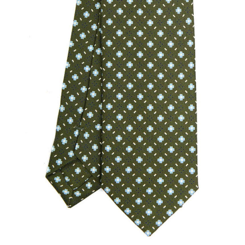 OLIVE GREEN SARTORIAL 7 CM PRINTED SILK TIE