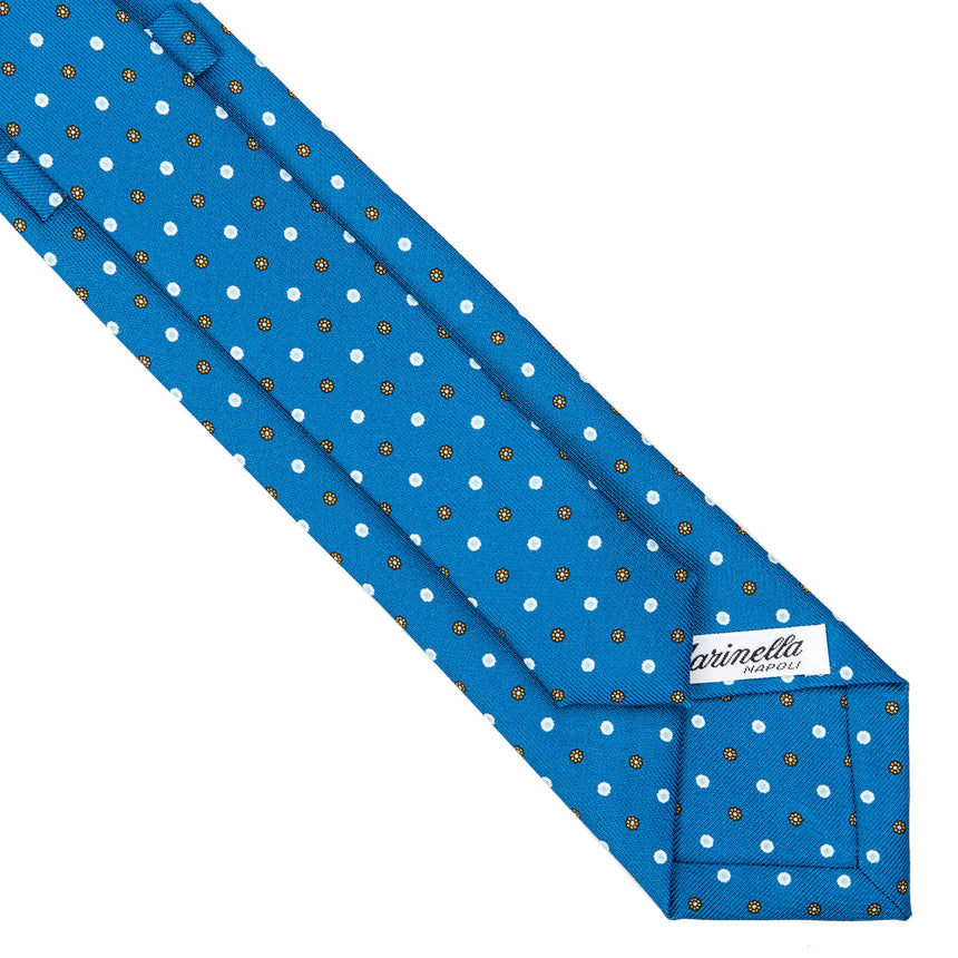 CRAVATTA SARTORIALE 7 CM IN SETA STAMPATA BLU MEDIO