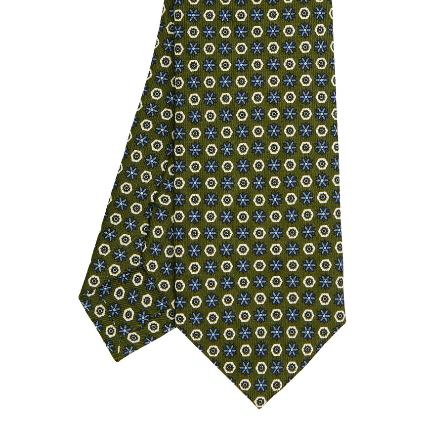 CRAVATTA SARTORIALE 7 CM IN SETA STAMPATA VERDE OLIVA