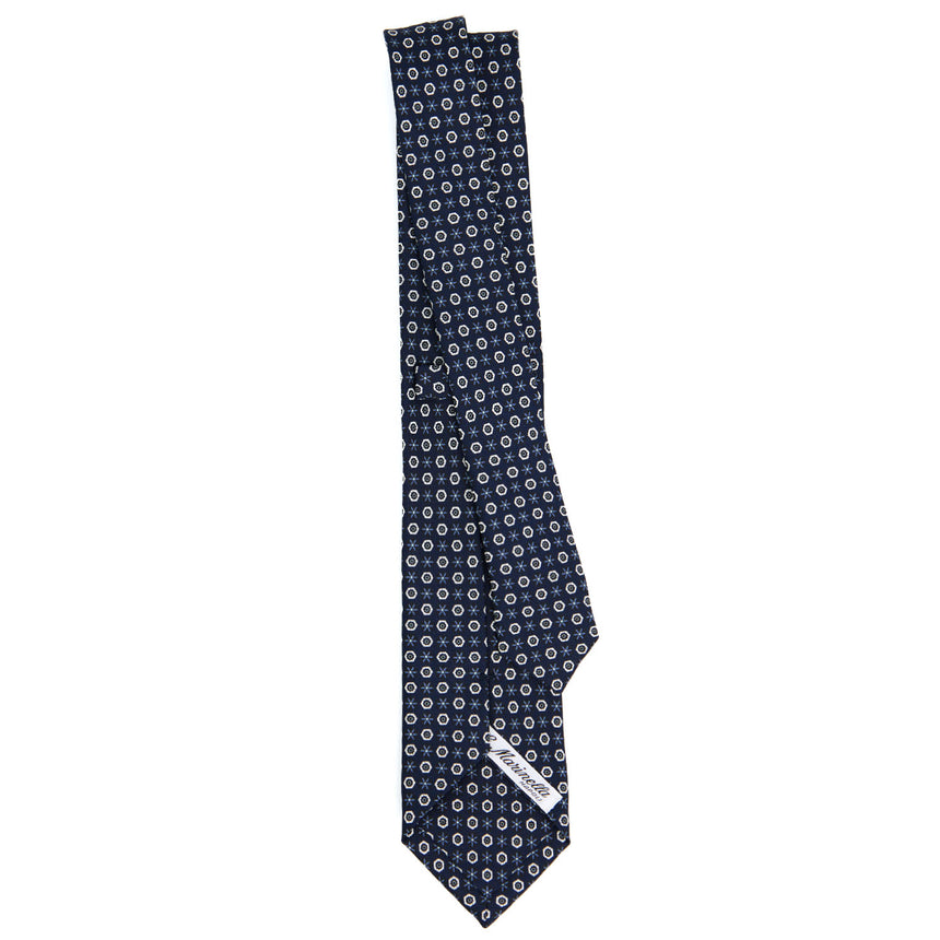 CRAVATTA SARTORIALE 7 CM IN SETA STAMPATA BLU SCURO