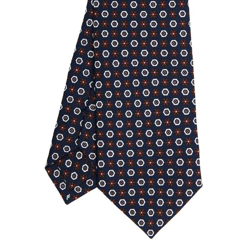CRAVATTA SARTORIALE 7 CM IN SETA STAMPATA BLU SCURO